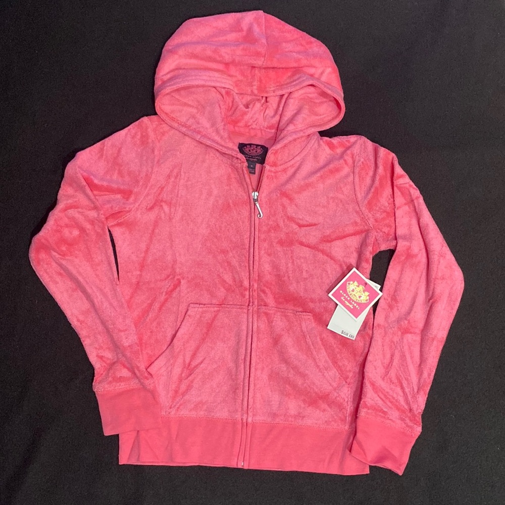 Juicy Couture Girls size 8 Pink Velour Zip Hoodie brand new with tags $68